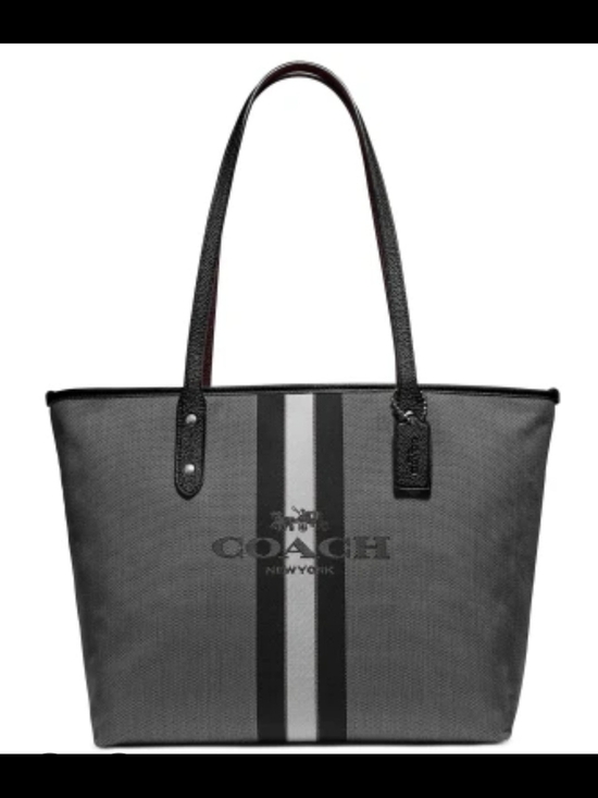 Coach Handbags - Coach Black and Gray Horse & Carriage Jacquard City Tote